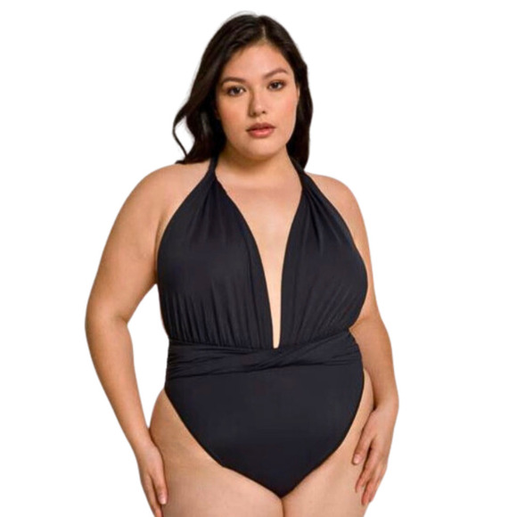Good American NEW Waist Cincher One-piece Swimsuit In Matte Black Plus Size 3X - Picture 2 of 16